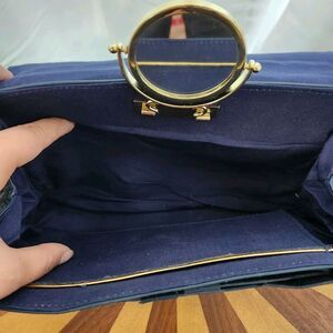 Vintage Blue Shoulder Bag Purse with Pop Up Mirror 1960s 1970s